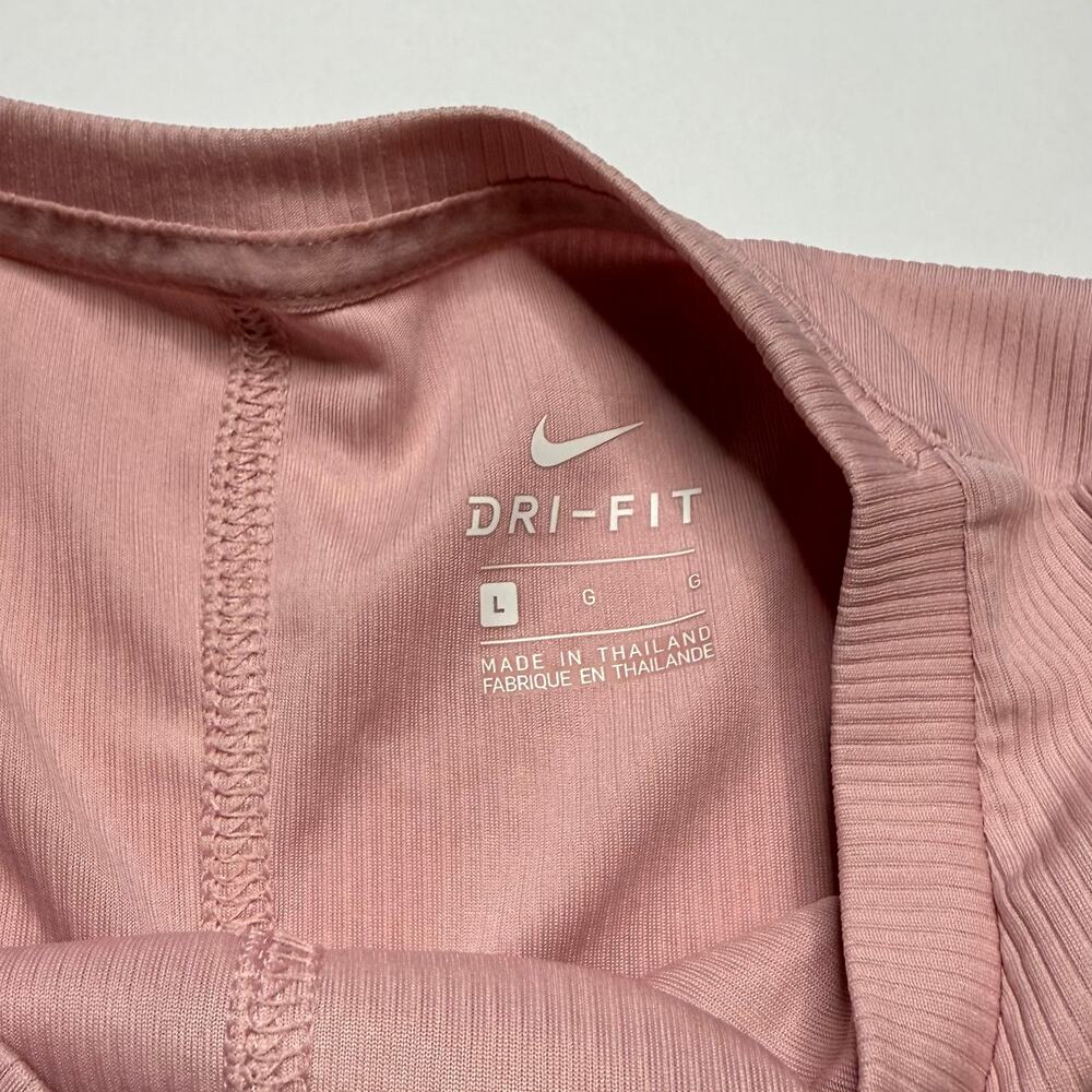 women Pink Nike DRI-FIT Ribbed twist front crop activewear shirt size large - Picture 6 of 8